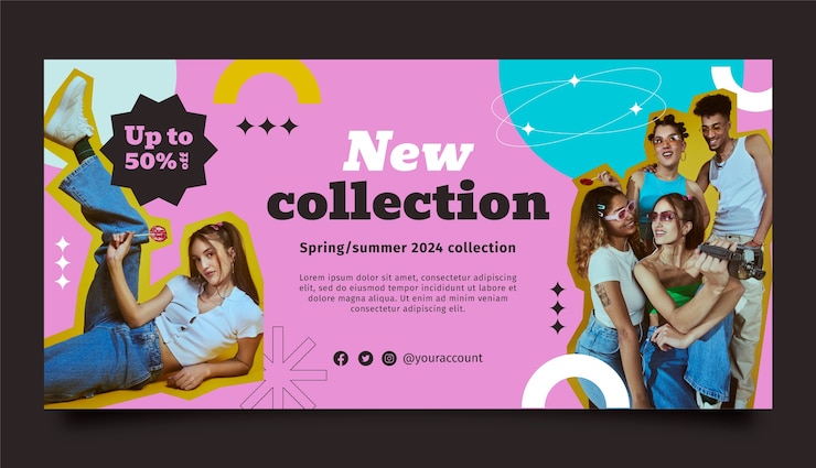 Vettore gratuito banner orizzontale geometrico design piatto