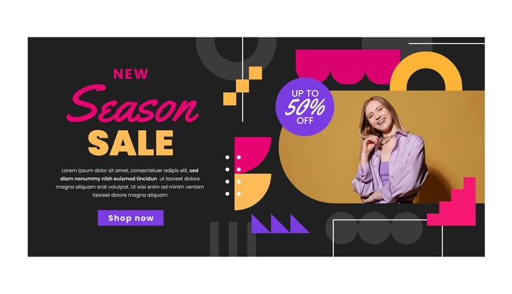 Vettore gratuito banner orizzontale geometrico design piatto
