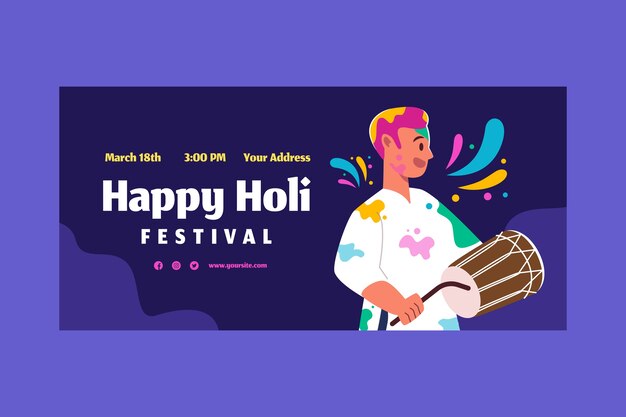 Banner orizzontale holi disegnato a mano