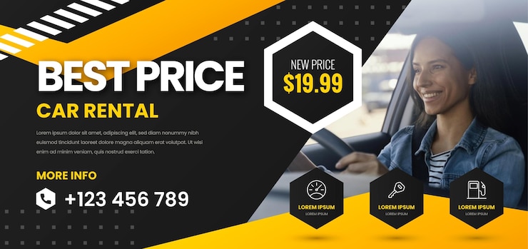 Vettore gratuito banner orizzontale piatto astratto noleggio auto