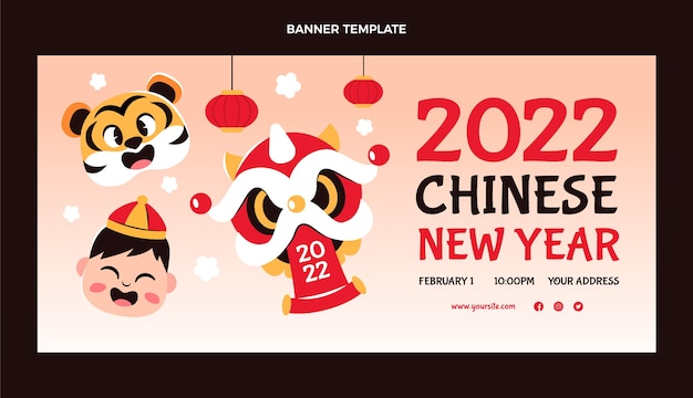 Banner orizzontale piatto capodanno cinese