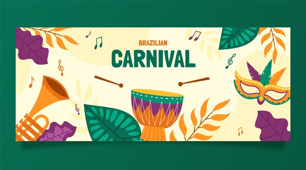 Banner orizzontale piatto carnevale brasiliano