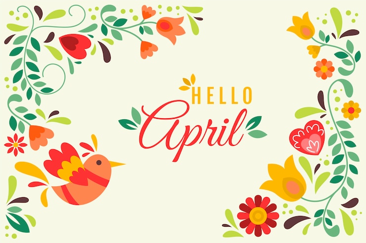 Vettore gratuito banner orizzontale piatto ciao aprile