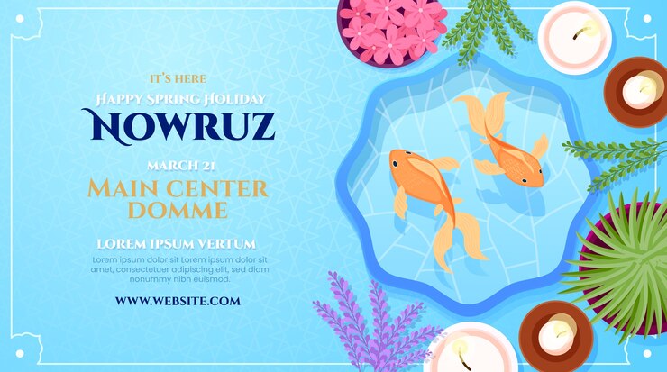 Vettore gratuito banner orizzontale piatto felice nowruz