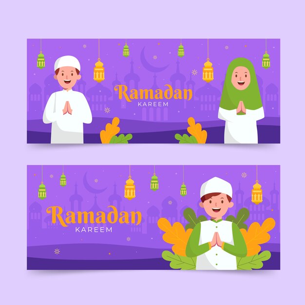 Banner orizzontale ramadan disegnato a mano