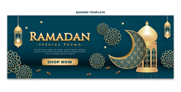 Banner orizzontale realistico del ramadan