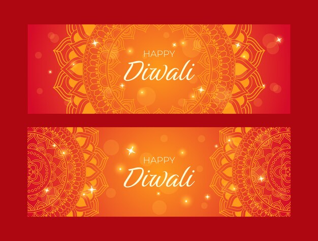 Banner orizzontali sfumati impostati per la celebrazione del diwali