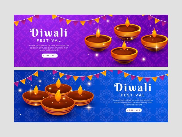 Banner orizzontali sfumati impostati per la celebrazione del diwali