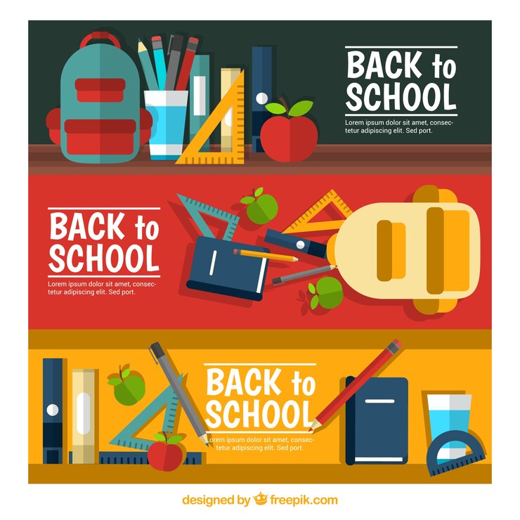 Vettore gratuito banner per tornare a scuola, stile piatto