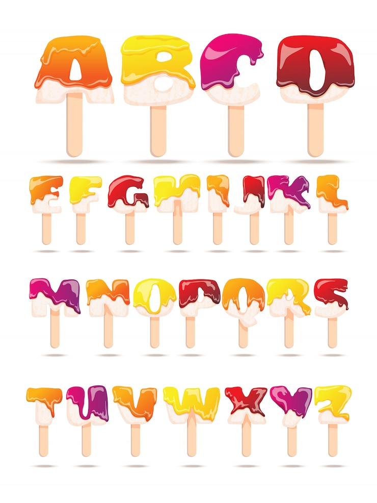 Vettore gratuito banner piatto di fusione ice cream alphabet