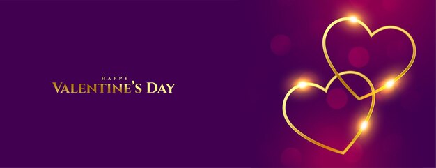 Banner premium di San Valentino due cuori dorati lucidi