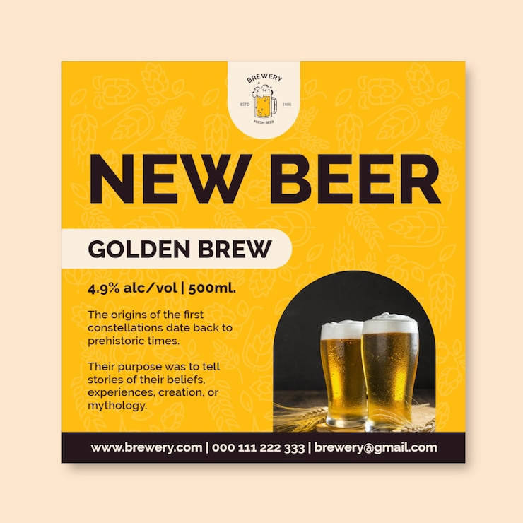 Vettore gratuito banner quadrato del birrificio di birra artigianale doodle