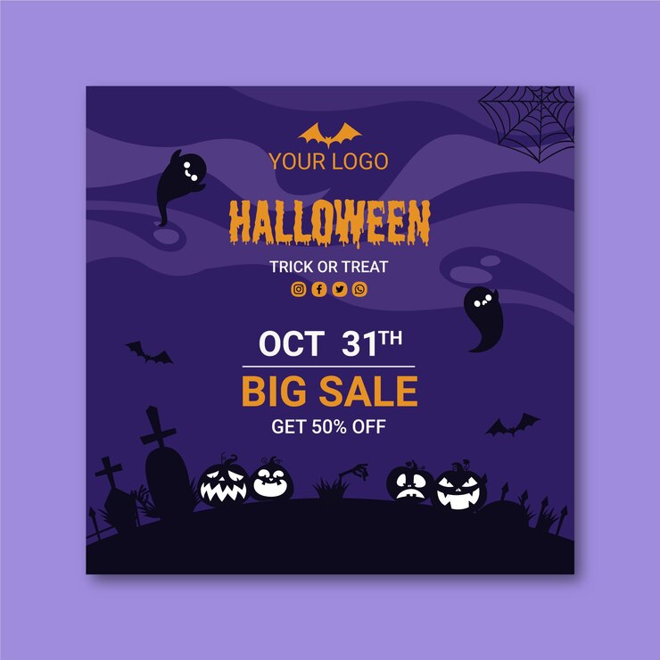 Vettore gratuito banner quadrato di halloween