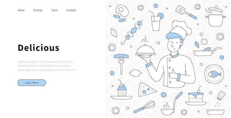 Vettore gratuito banner ristorante con cibo delizioso e chef