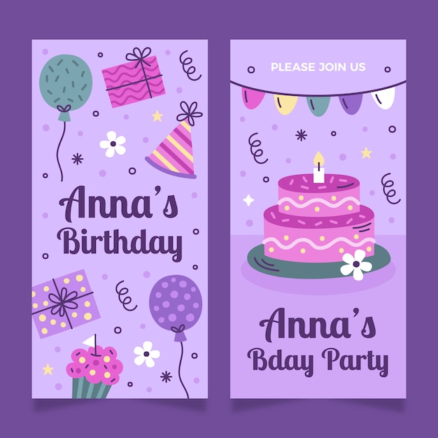 Banner verticale di celebrazione di compleanno disegnato a mano