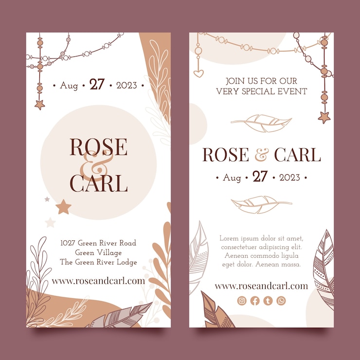 Vettore gratuito banner verticale per la celebrazione del matrimonio boho
