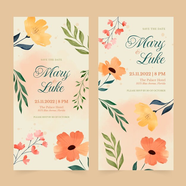 Banner verticale per la celebrazione del matrimonio dell'acquerello