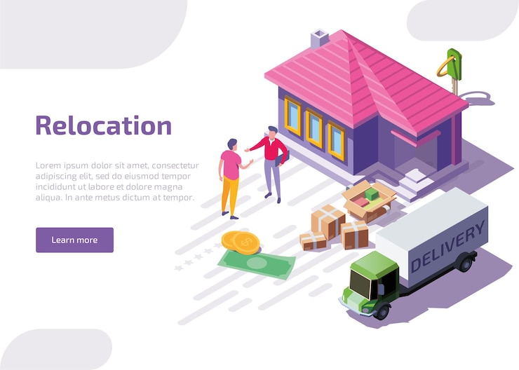 Vettore gratuito banner web isometrico di trasferimento o pagina di destinazione.