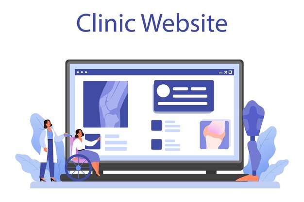 Banner web medico ortopedico o pagina di destinazione Idea di trattamento articolare e osseo Artroplastica e protesi Sito web clinica Illustrazione piatta vettoriale
