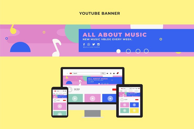 Vettore gratuito banner youtube design piatto