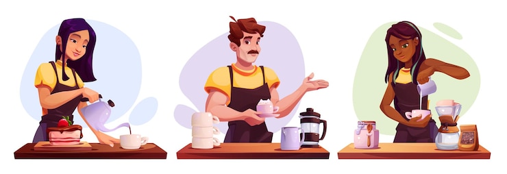 Vettore gratuito barista che fa caffè caldo e fresco