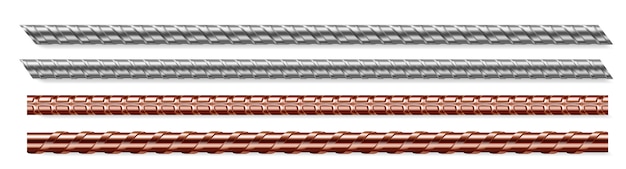 Barre di metallo, acciaio e barre di rame insieme isolato