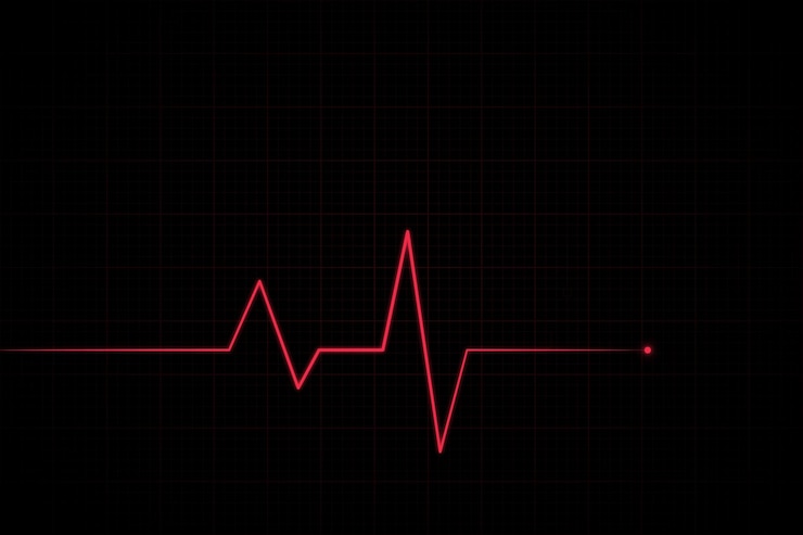 Vettore gratuito battito cardiaco rosso stile neon su sfondo griglia scuro