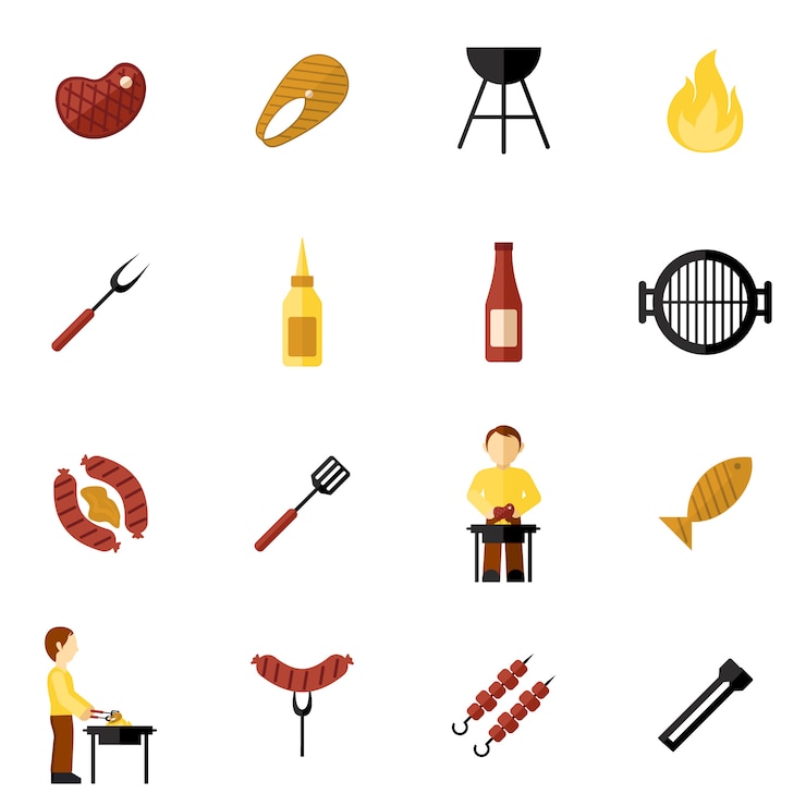 Vettore gratuito bbq grill icon flat