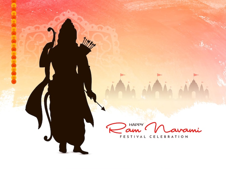 Vettore gratuito beautiful happy shree ram navami festival di celebrazione del design della carta