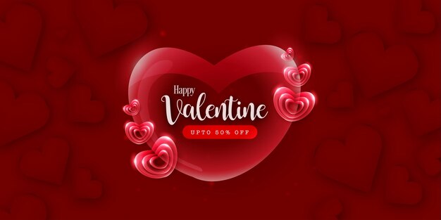 Beautiful Love Valentines Day Banner Background Effetto cuore metallico 3D multiuso