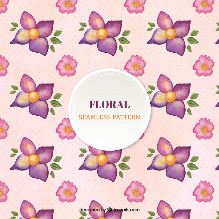 Vettore gratuito beautiful pattern con fiori rosa e viola