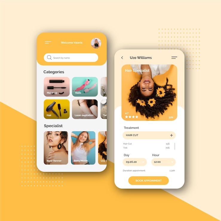 Vettore gratuito beauty te stesso salone app di prenotazione