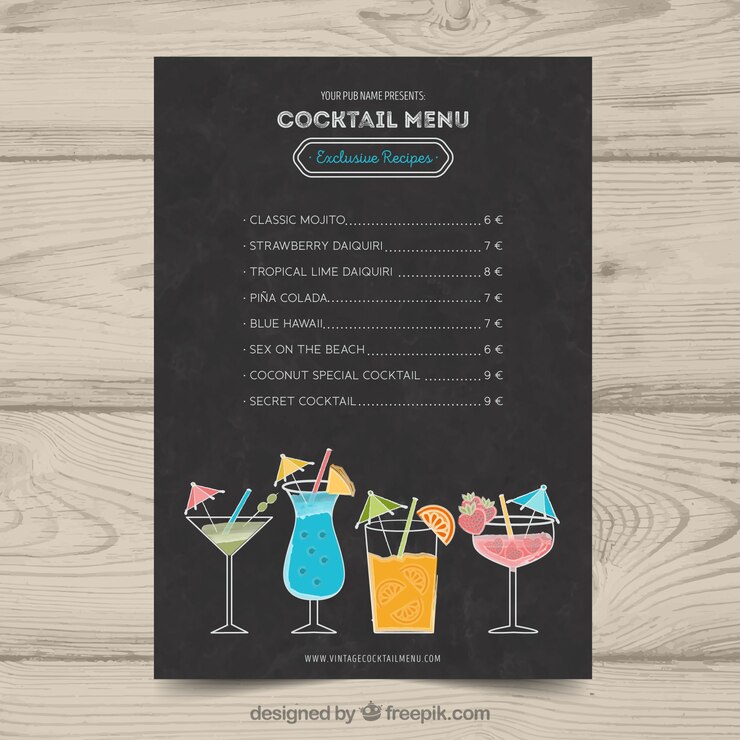 Vettore gratuito bel modello di menu cocktail
