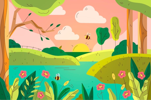 Bel paesaggio primaverile disegnato