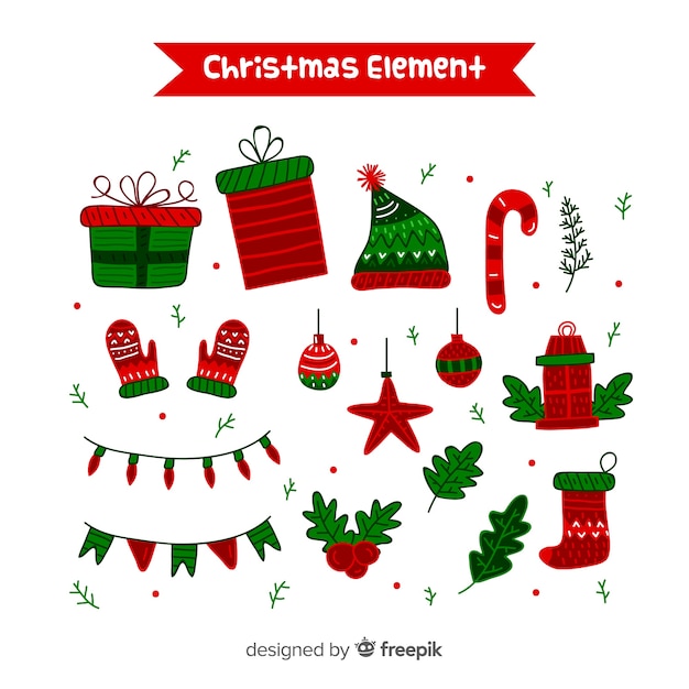 Bella collezione di elementi di Natale disegnato a mano