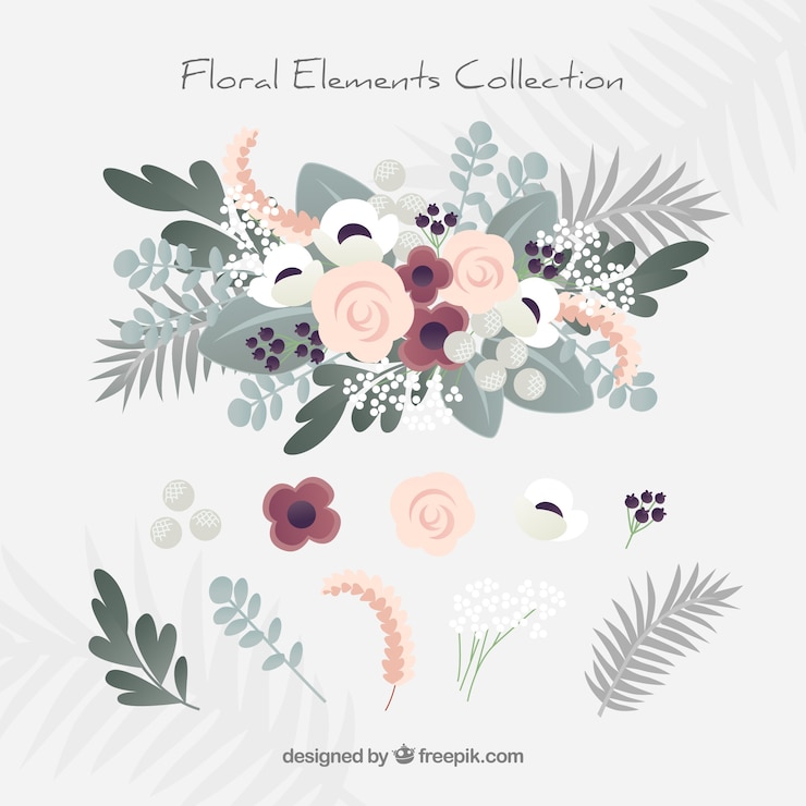 Vettore gratuito bella collezione di elementi floreali con design piatto