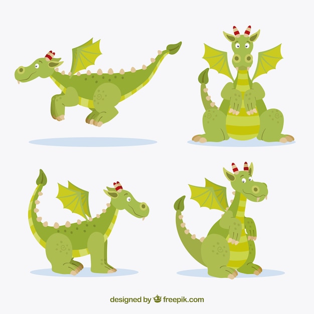 Bella collezione di personaggi drago con design piatto