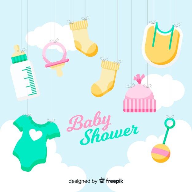 Bella composizione baby shower con design piatto