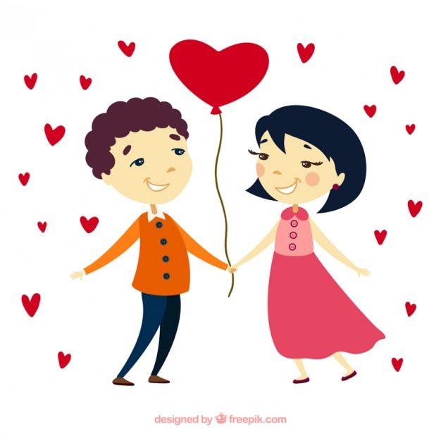 Vettore gratuito bella coppia con un cuore a forma di ballon