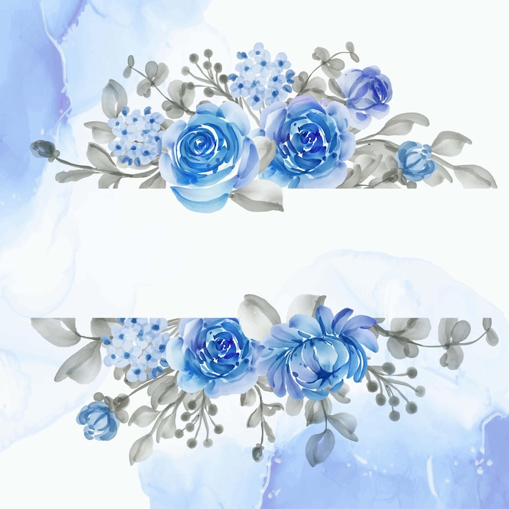 Vettore gratuito bella cornice floreale con eleganti fiori blu