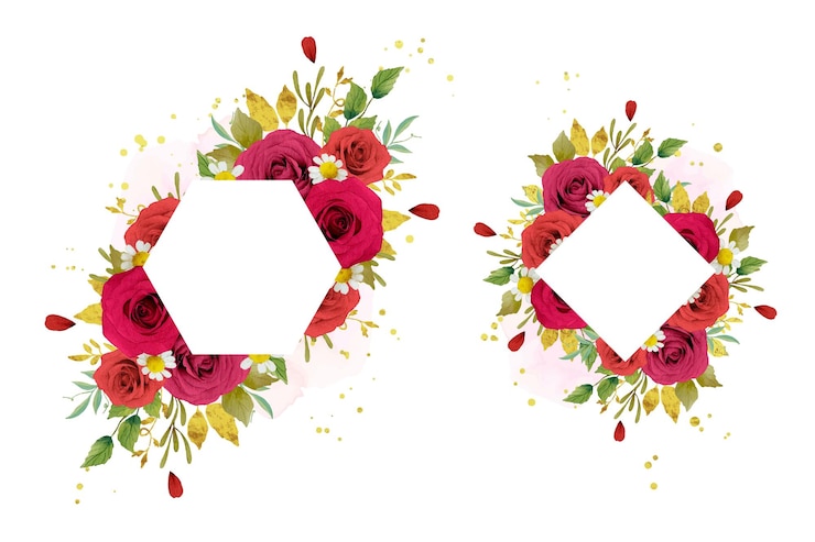 Vettore gratuito bella cornice floreale con rose rosse acquerellate