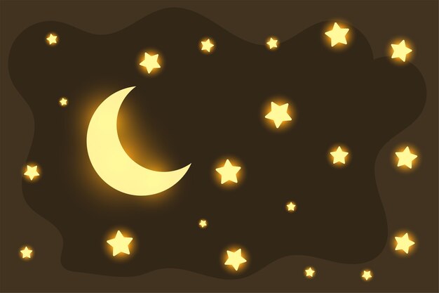 Bella luna incandescente e stelle sfondo sognante