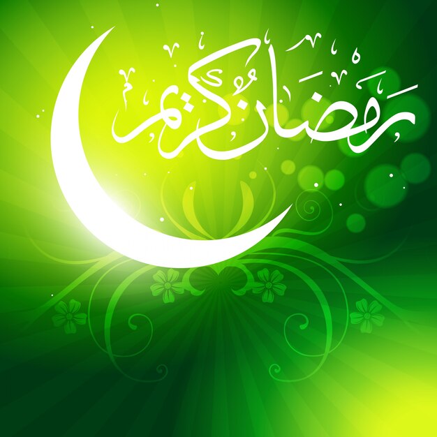 Bella luna incandescente su sfondo verde Ramadan kareem vector