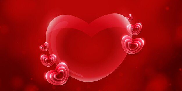 Bella Red Love Valentines Day Banner Background Effetto vetro cuore 3D multiuso