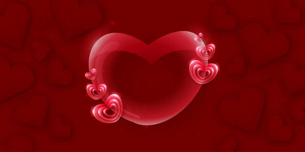 Bella Red Love Valentines Day Banner Background Effetto vetro cuore 3D multiuso