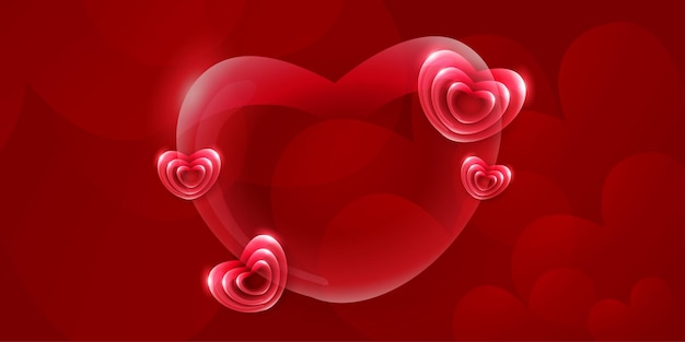 Bella Red Love Valentines Day Banner Background Effetto vetro cuore 3D multiuso