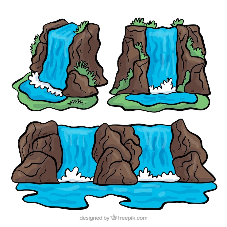 Vettore gratuito bella serie di cascate disegnate a mano