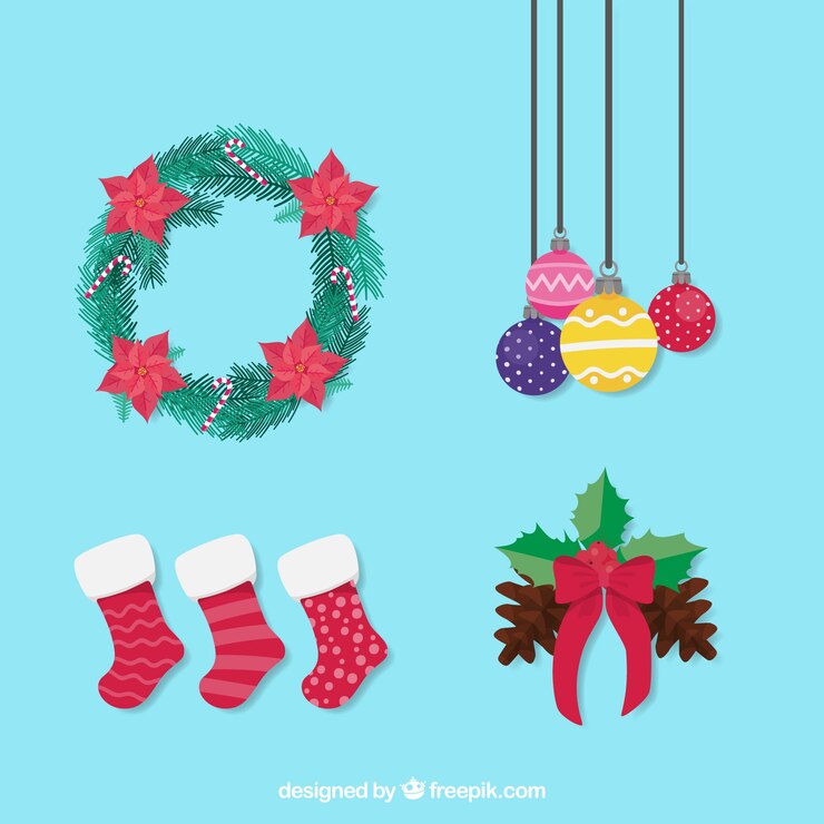 Vettore gratuito bella serie di ornamenti di natale