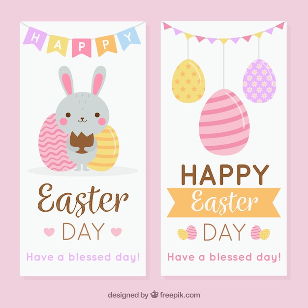 Belle striscioni con simpatico coniglio e uova per il giorno di Pasqua