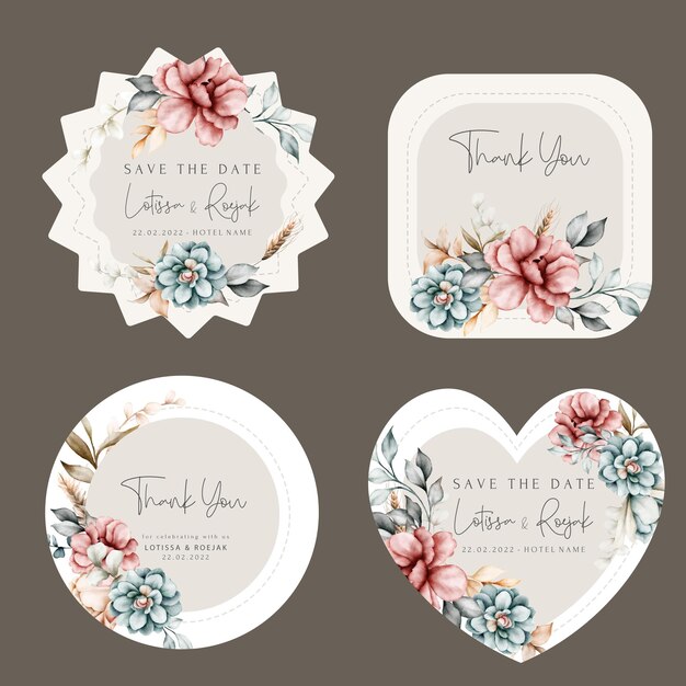 bellissima etichetta da collezione floreale con fiori e foglie vintage ad acquerello